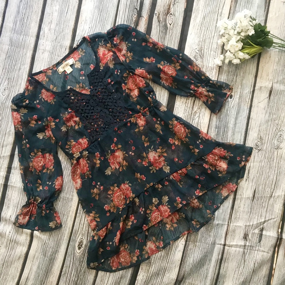 Sheer Navy and Floral Top